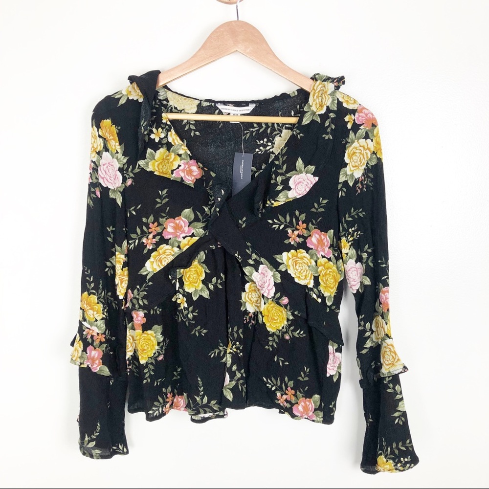 NEW American Eagle Floral Printed Criss Cross Top
